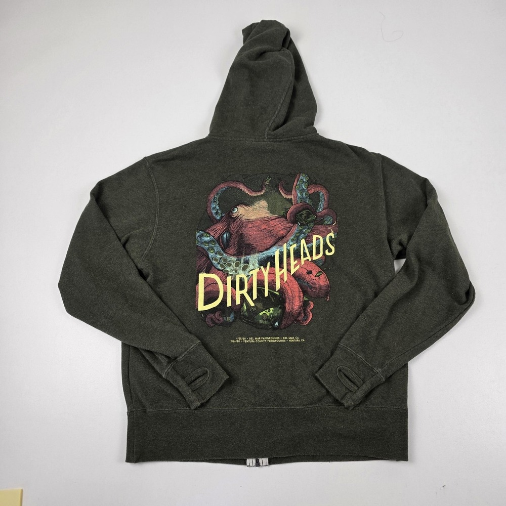 Dirty Heads Independent Trading Company Hoodie Mens Large Green Full Zip Octopus